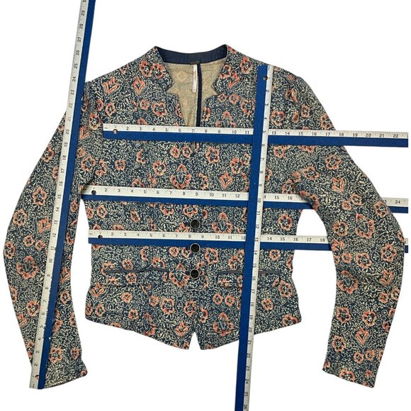 Free People Floral Print Blazer Jacket 6 Faded Blue Floral - Picture 6 of 14